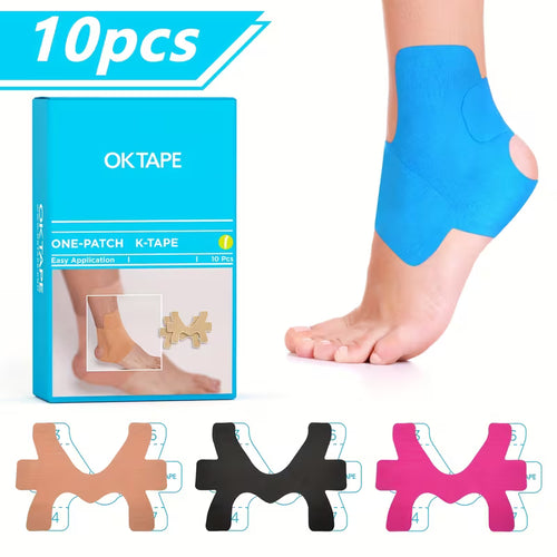 OK TAPE Kinesiology Tape Precut 10 Strips - Ankle Sprain Prevention, Elastic Breathable Sports Tape