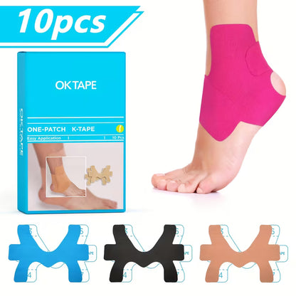 OK TAPE Kinesiology Tape Precut 10 Strips - Ankle Sprain Prevention, Elastic Breathable Sports Tape