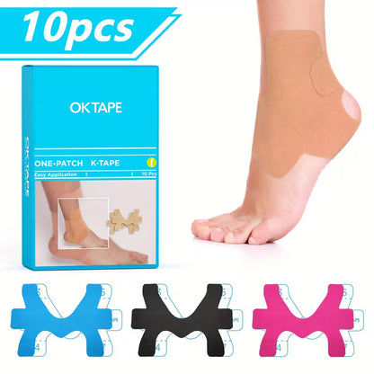 OK TAPE Kinesiology Tape Precut 10 Strips - Ankle Sprain Prevention, Elastic Breathable Sports Tape