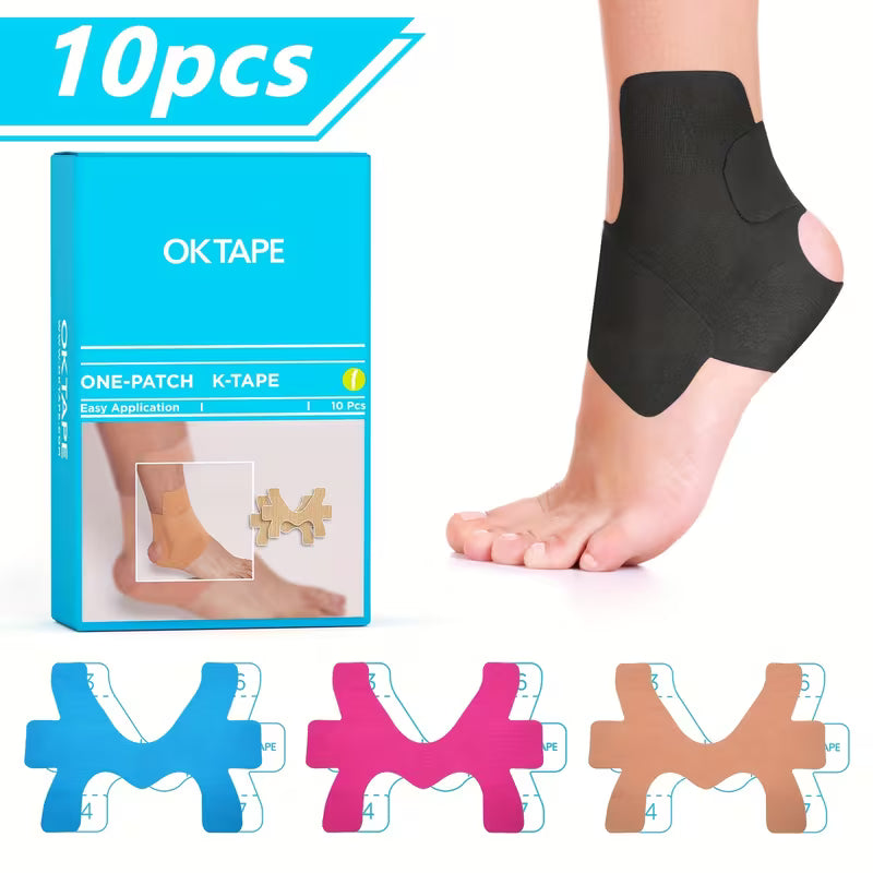 OK TAPE Kinesiology Tape Precut 10 Strips - Ankle Sprain Prevention, Elastic Breathable Sports Tape