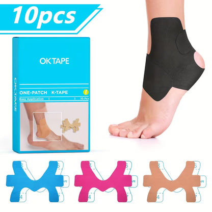 OK TAPE Kinesiology Tape Precut 10 Strips - Ankle Sprain Prevention, Elastic Breathable Sports Tape