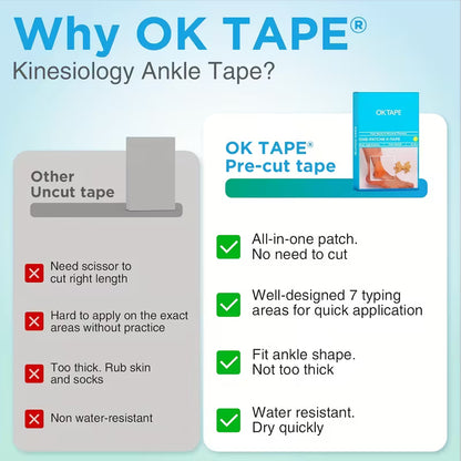 OK TAPE Kinesiology Tape Precut 10 Strips - Ankle Sprain Prevention, Elastic Breathable Sports Tape